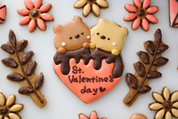 アイシングクッキー　バレンタイン　ハート　宝石　ケーキトッパー　飾り　オーダー　チョコレートカラー　大人　可愛い　くま 4枚目の画像