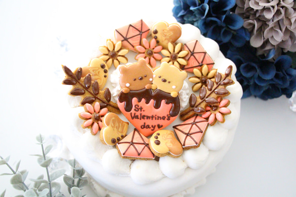 アイシングクッキー　バレンタイン　ハート　宝石　ケーキトッパー　飾り　オーダー　チョコレートカラー　大人　可愛い　くま 9枚目の画像