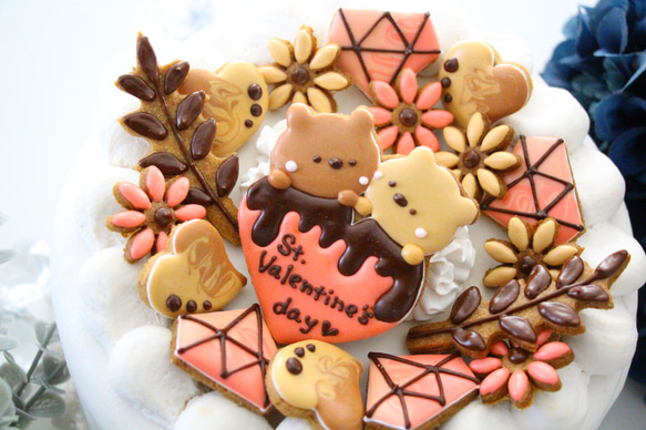 アイシングクッキー　バレンタイン　ハート　宝石　ケーキトッパー　飾り　オーダー　チョコレートカラー　大人　可愛い　くま 10枚目の画像