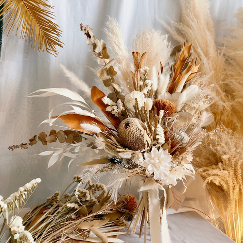 □ bohostyl bouquet キングプロテア 撮影 ドライフラワー ブーケ