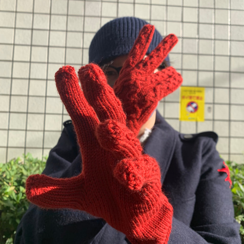 21st Century Squid man knit gloves(イカげそレッド) 手袋・ミトン