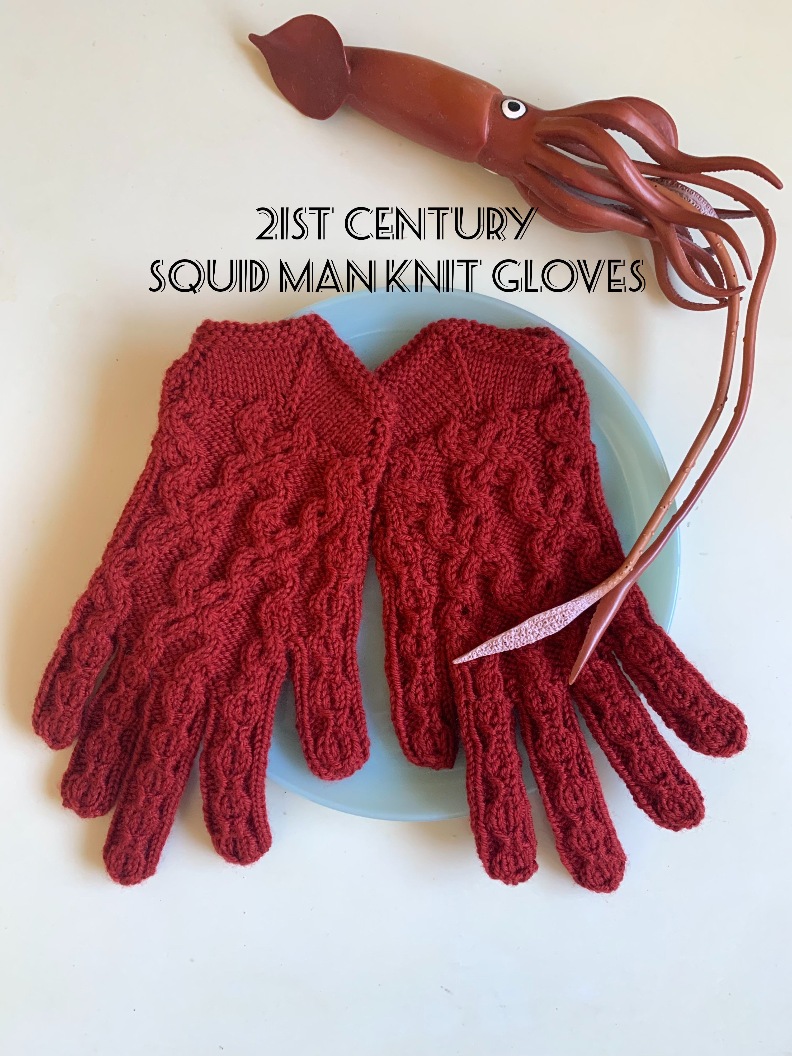 21st Century Squid man knit gloves(イカげそレッド)