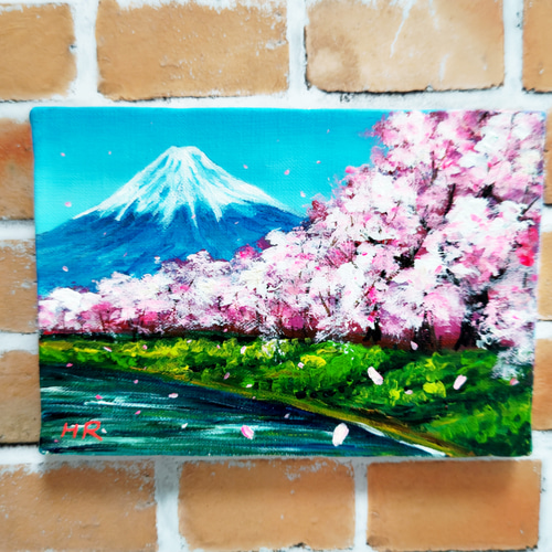 油絵 絵画【桜の富士山】