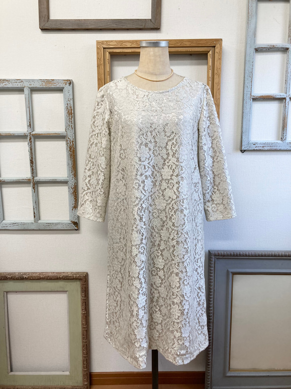 Sale price ★ 正裝 ❤️ Total lace simple dress Beige (size free M) 第6張的照片