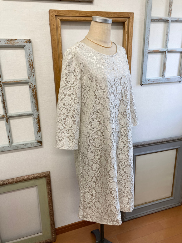 Sale price ★ 正裝 ❤️ Total lace simple dress Beige (size free M) 第11張的照片