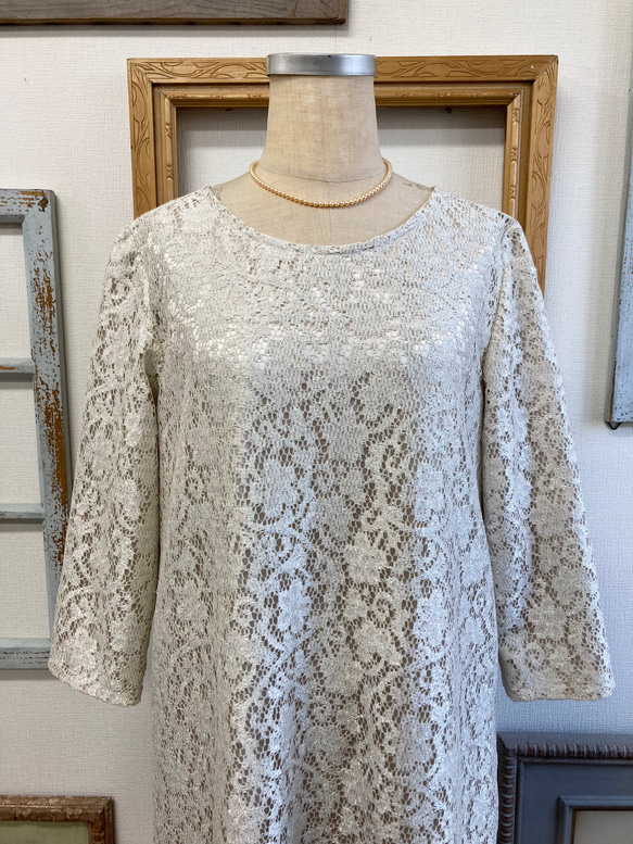 Sale price ★ 正裝 ❤️ Total lace simple dress Beige (size free M) 第10張的照片