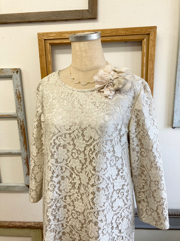 Sale price ★ 正裝 ❤️ Total lace simple dress Beige (size free M) 第2張的照片