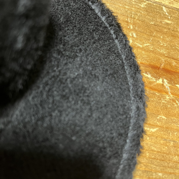 ハンドメイド　ビッグキャスケット　黒　コットン素材のエコファー　超短毛　サイズオーダー　メンズ　男女兼用 5枚目の画像