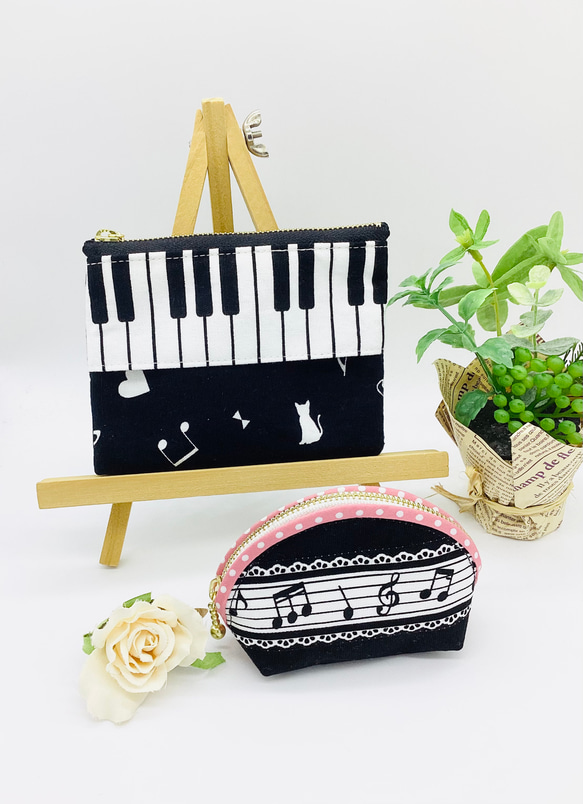 【再販】ポケットティッシュポーチ☆猫とピアノ（黒）パッチワーク 9枚目の画像
