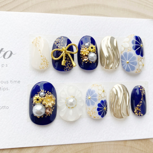 期間限定割引】人気No.1シリーズ 成人式ネイル/青/白/水引/リボン/振袖