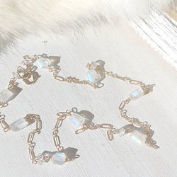 ❁Luna station necklace All 14kgf❁美しい宝石質レインボームーンストーン＆ハーキマーダイヤ 3枚目の画像