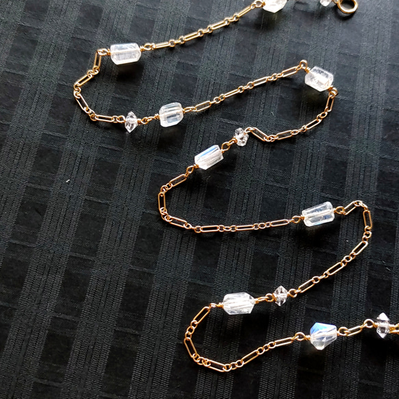 ❁Luna station necklace All 14kgf❁美しい宝石質レインボームーンストーン＆ハーキマーダイヤ 13枚目の画像