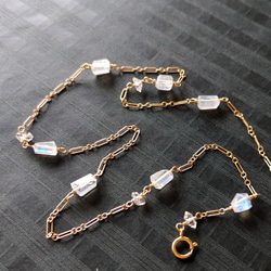 ❁Luna station necklace All 14kgf❁美しい宝石質レインボームーンストーン＆ハーキマーダイヤ 2枚目の画像