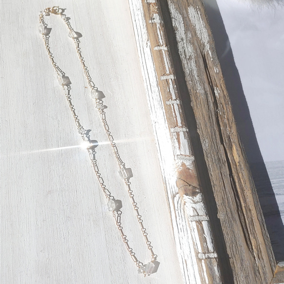 ❁Luna station necklace All 14kgf❁美しい宝石質レインボームーンストーン＆ハーキマーダイヤ 4枚目の画像