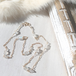 ❁Luna station necklace All 14kgf❁美しい宝石質レインボームーンストーン＆ハーキマーダイヤ 6枚目の画像