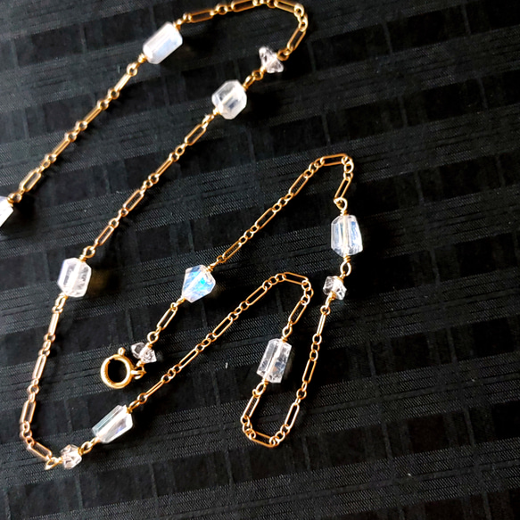 ❁Luna station necklace All 14kgf❁美しい宝石質レインボームーンストーン＆ハーキマーダイヤ 11枚目の画像