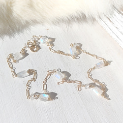 ❁Luna station necklace All 14kgf❁美しい宝石質レインボームーンストーン＆ハーキマーダイヤ 7枚目の画像