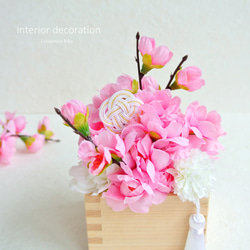 桃の節句　アーティフィシャルフラワー アレンジメント　桃の花　枡　雛祭り　R&yF61 4枚目の画像