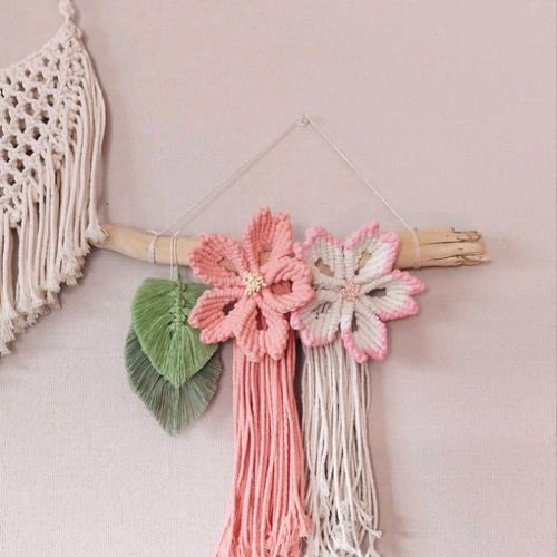 マクラメフラワータペストリー 桜 タペストリー・壁掛け Sae.macrame  