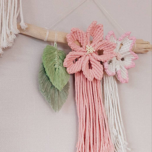 マクラメフラワータペストリー 桜 タペストリー・壁掛け Sae.macrame