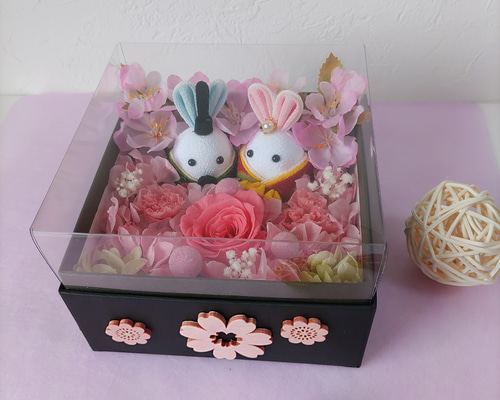 ちりめんウサギ お雛様 ひな祭り つまみ細工 うさぎ雛 桜 薔薇