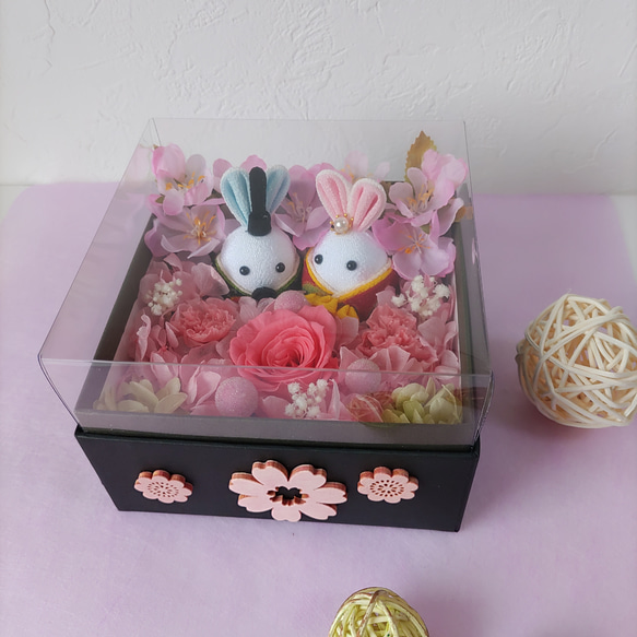 ちりめんウサギ お雛様 ひな祭り つまみ細工 うさぎ雛 桜 薔薇