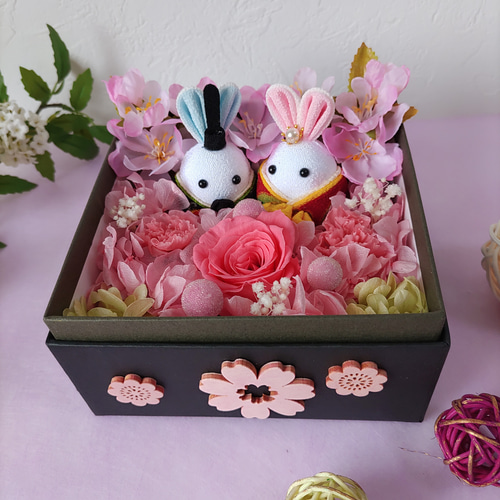 ちりめんウサギ お雛様 ひな祭り つまみ細工 うさぎ雛 桜 薔薇