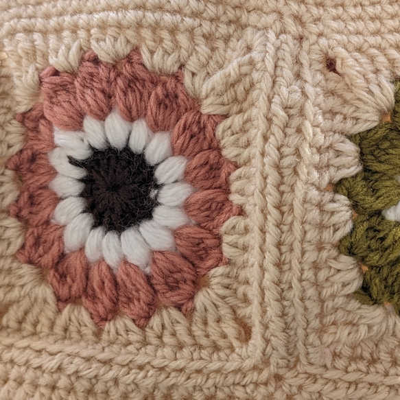 ❤️冬物セール❤️手編みグラニーお花モチーフ✿丸底バッグ 5枚目の画像