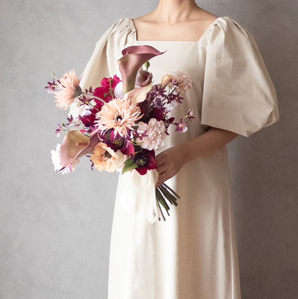 ガーベラとカラーのウェディングブーケ・ブートニア/アーティフィシャルフラワー/造花ブーケ        Ω 人気・おすすめ｜安定人気・収納便利におすすめ 期間限定割引 配送追跡可 国内発送・短納期対応