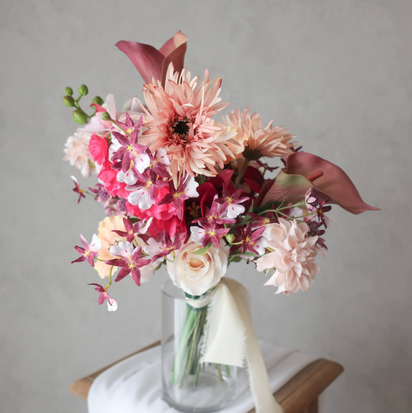 ガーベラとカラーのウェディングブーケ・ブートニア/アーティフィシャルフラワー/造花ブーケ        Ω 人気・おすすめ｜安定人気・収納便利におすすめ 期間限定割引 配送追跡可 国内発送・短納期対応