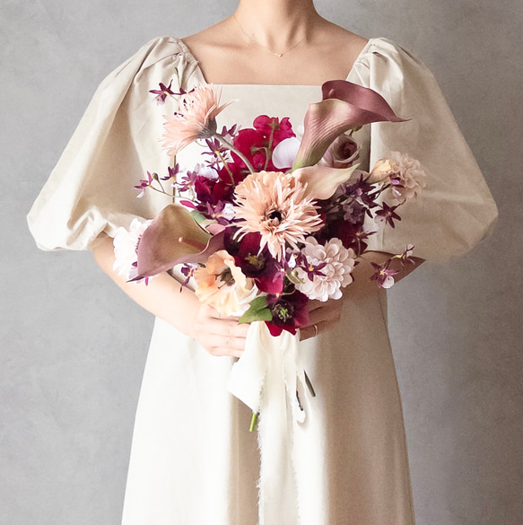 ガーベラとカラーのウェディングブーケ・ブートニア/アーティフィシャルフラワー/造花ブーケ        Ω 人気・おすすめ｜安定人気・収納便利におすすめ 期間限定割引 配送追跡可 国内発送・短納期対応