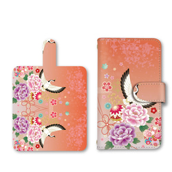 鶴 和柄 スマホケース 手帳型ケース iPhoneケース 携帯ケース ミラー カード収納ポケット ストラップホール 2枚目の画像