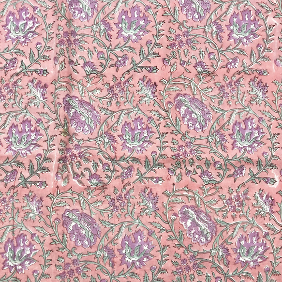 【50cm単位】ピンクパープルピンクフラワー　インド　ハンドブロックプリント生地　テキスタイル  コットン 4枚目の画像