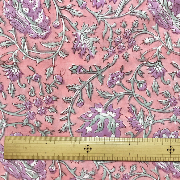 【50cm単位】ピンクパープルピンクフラワー　インド　ハンドブロックプリント生地　テキスタイル  コットン 6枚目の画像