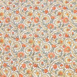 【50cm単位】ホワイトイエローオレンジフラワー　インド　ハンドブロックプリント生地　テキスタイル  コットン 4枚目の画像