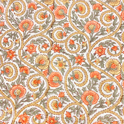 【50cm単位】ホワイトイエローオレンジフラワー　インド　ハンドブロックプリント生地　テキスタイル  コットン 3枚目の画像