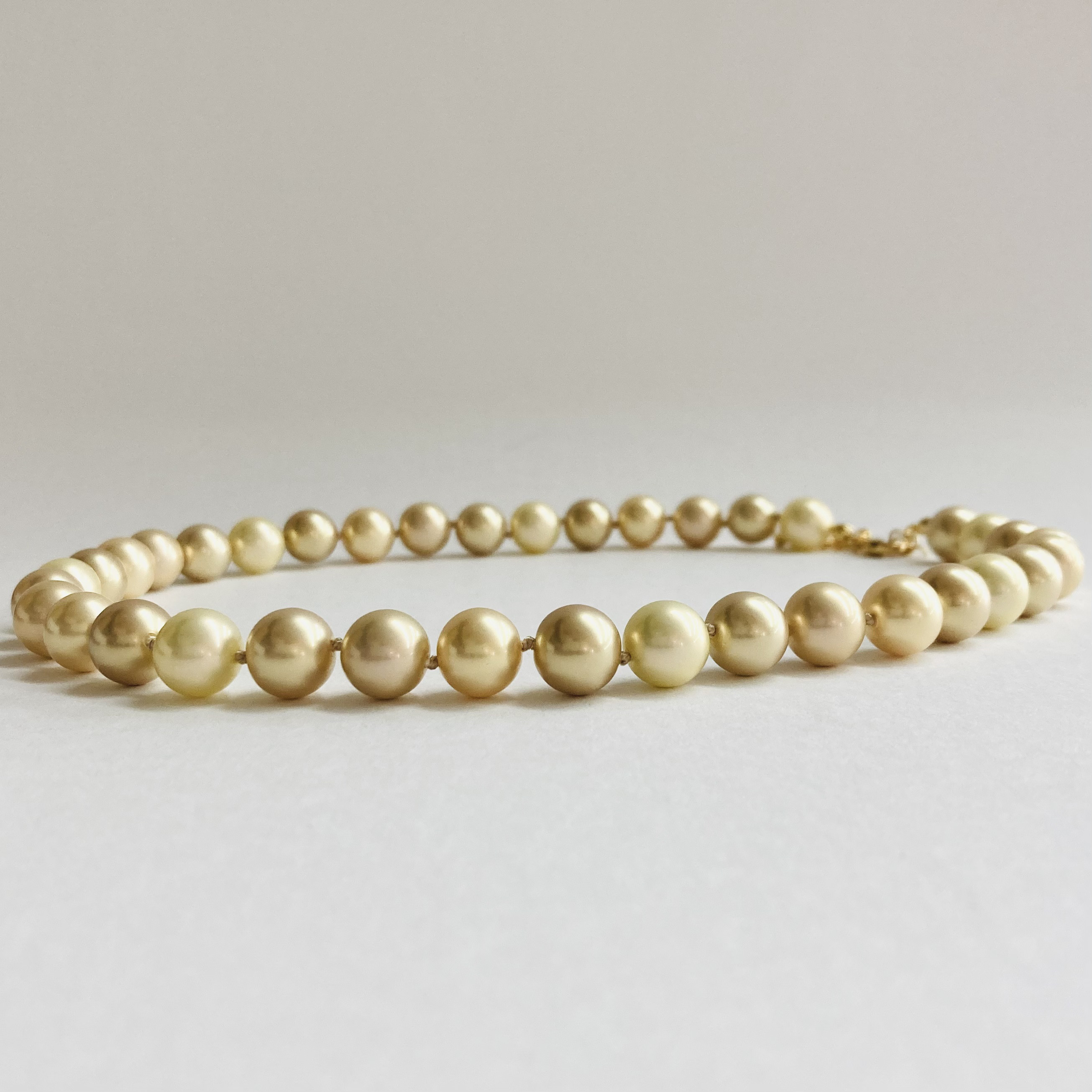 ガラスパールオールノットネックレス/10mm約43cm/ゴールドmix/G/made in japan