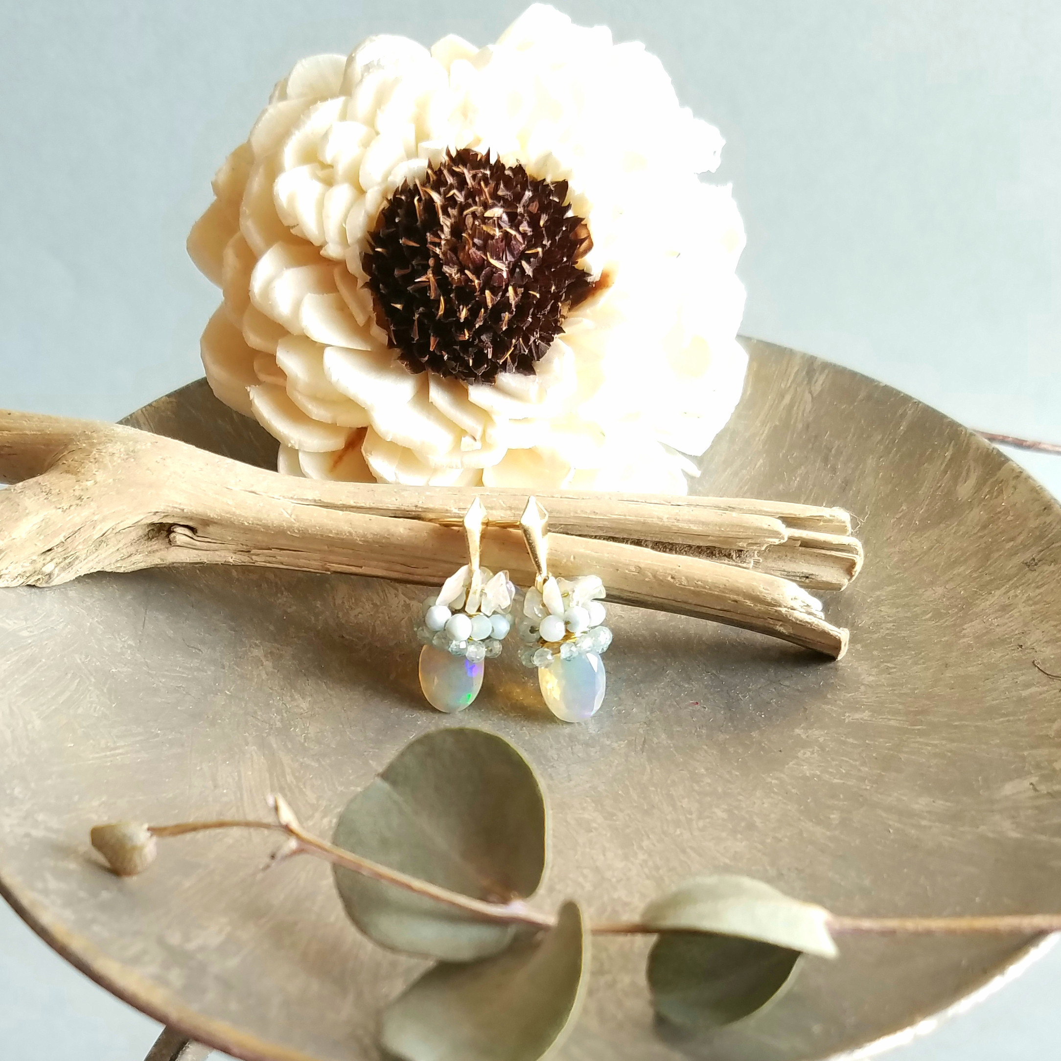 オパール×ラリマー×アパタイトピアス    【送料無料】