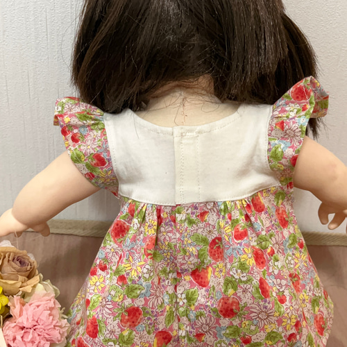 受注制作】ぽぽちゃん服 小花柄フリルワンピース(いちご) その他 受注制作】ぽぽちゃん服 小花柄フリルワンピース(いちご) その他
