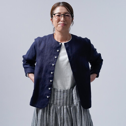 wafu】Linen Jacket 首があきすぎないジャケット / ノクターン h038a  