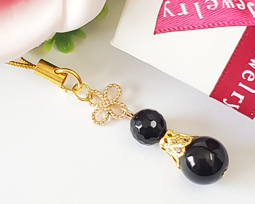 モリオン&オニキス＊ストラップ＊天然石＊チャーム＊キーホルダー