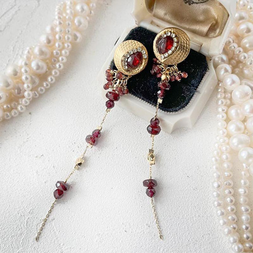 スペサルティン×ヘソナイトガーネットのピアス 14kgfワイヤーラップ no