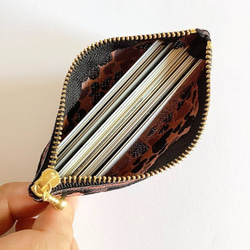 畳縁　硬幣錢包　名片夾　日式　心形圖案　淺褐色　可愛的 第2張的照片