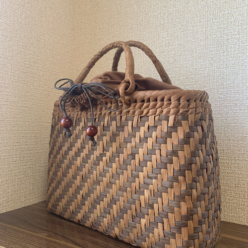 山葡萄 山葡萄かごバッグ 手作り 網代編み 一番皮・二番皮 内布
