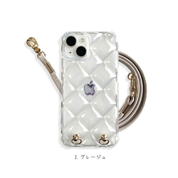 iPhone17e ショルダーケース キルティング クリア 16 16Pro 15 14 13mini 上品 推し活 8枚目の画像