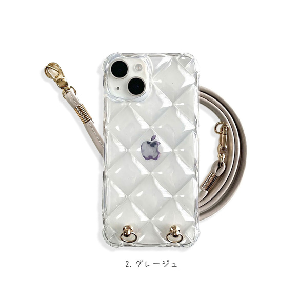 iPhone17e ショルダーケース キルティング クリア 16 16Pro 15 14 13mini 上品 推し活 8枚目の画像