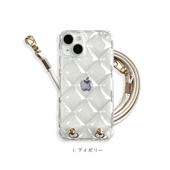 iPhone17e ショルダーケース キルティング クリア 16 16Pro 15 14 13mini 上品 推し活 7枚目の画像
