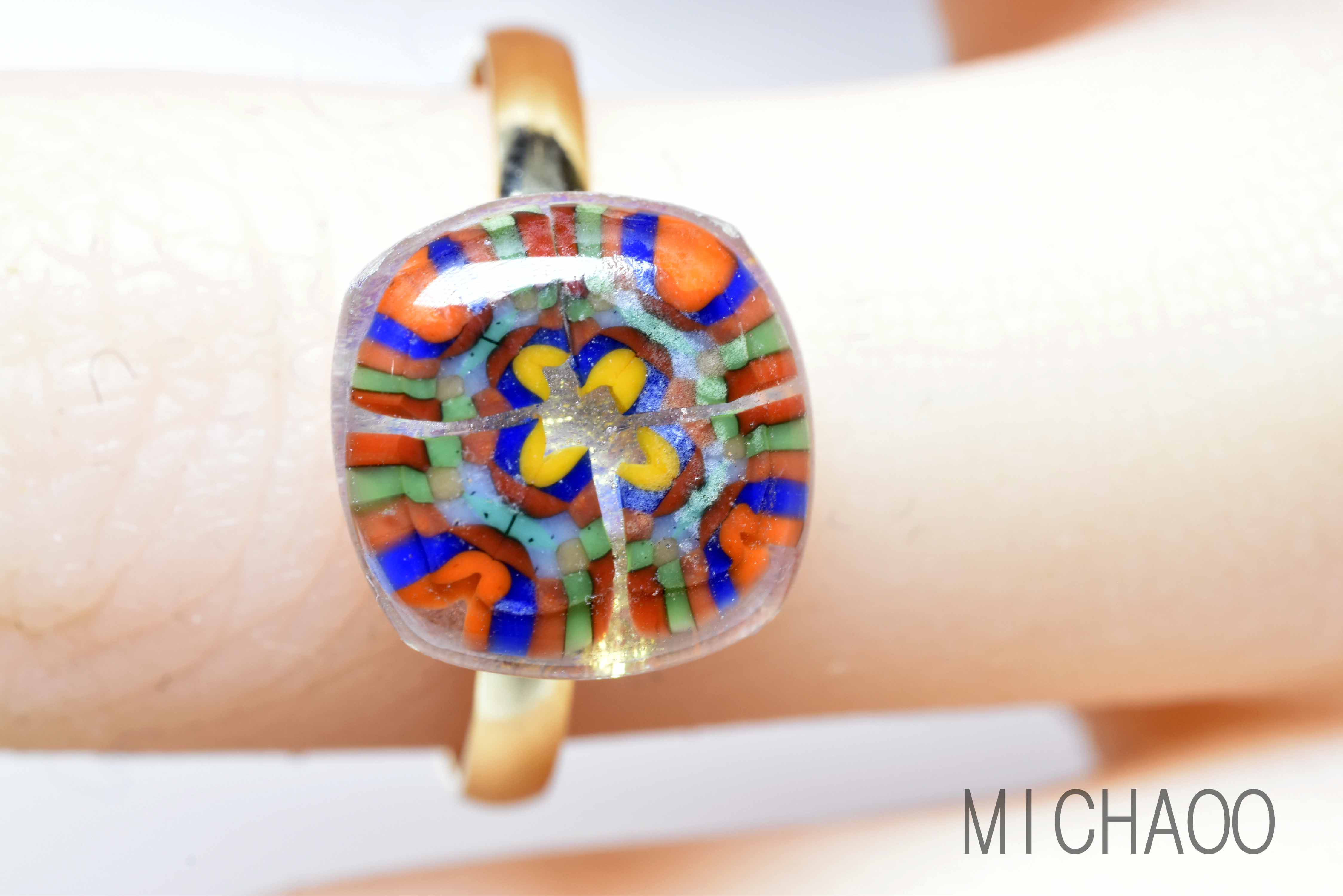 不思議なトンボ玉超細密技法　モザイク（10563-453）ガラスリング　指輪