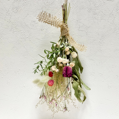 端麗〟のスワッグ シリカゲルドライフラワー バラ レモンユーカリ  