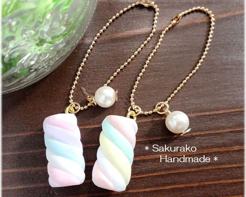 ◇ツイストマシュマロ◇選べる金具◇フェイクスイーツ◇キーホルダー